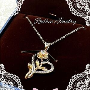 NIB, RG/WG Rose and‎ Heart "I love you" 18k GP over 925 necklace!
